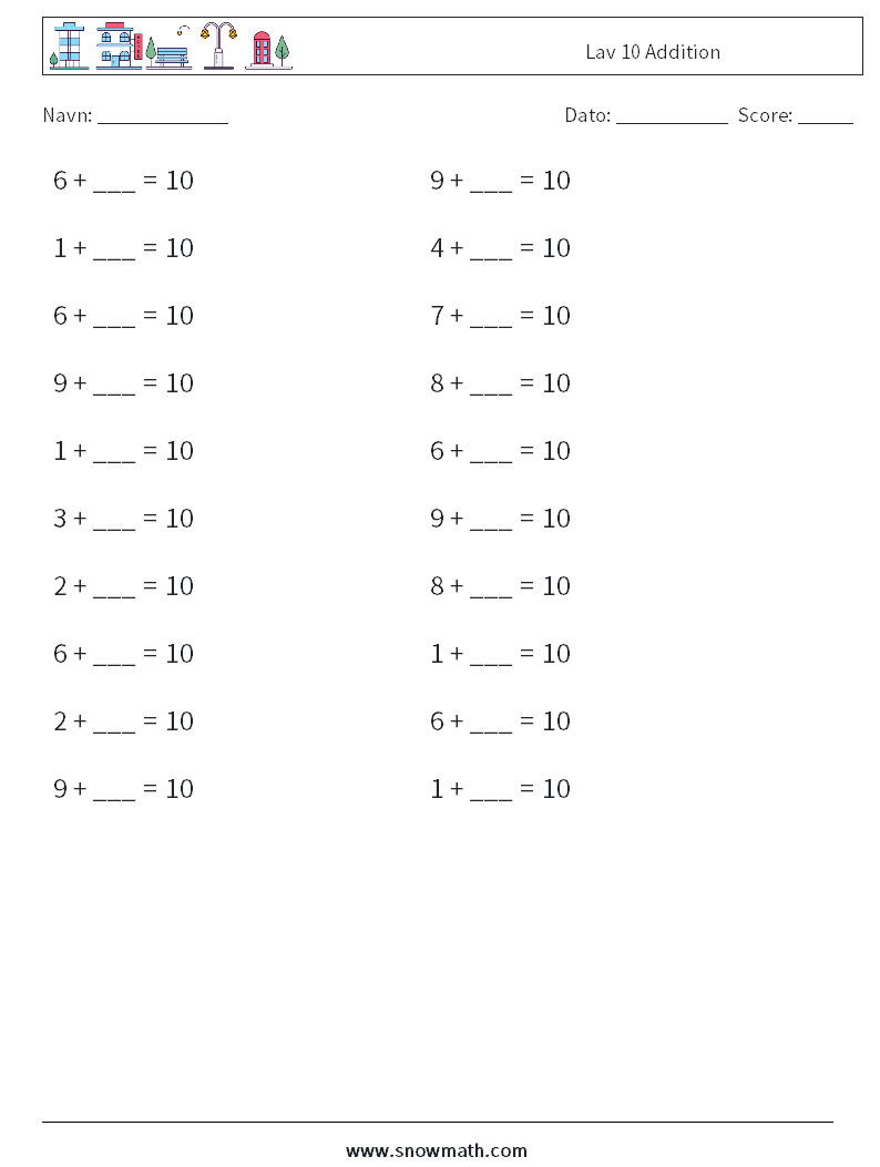 (20) Lav 10 Addition Matematiske regneark 4