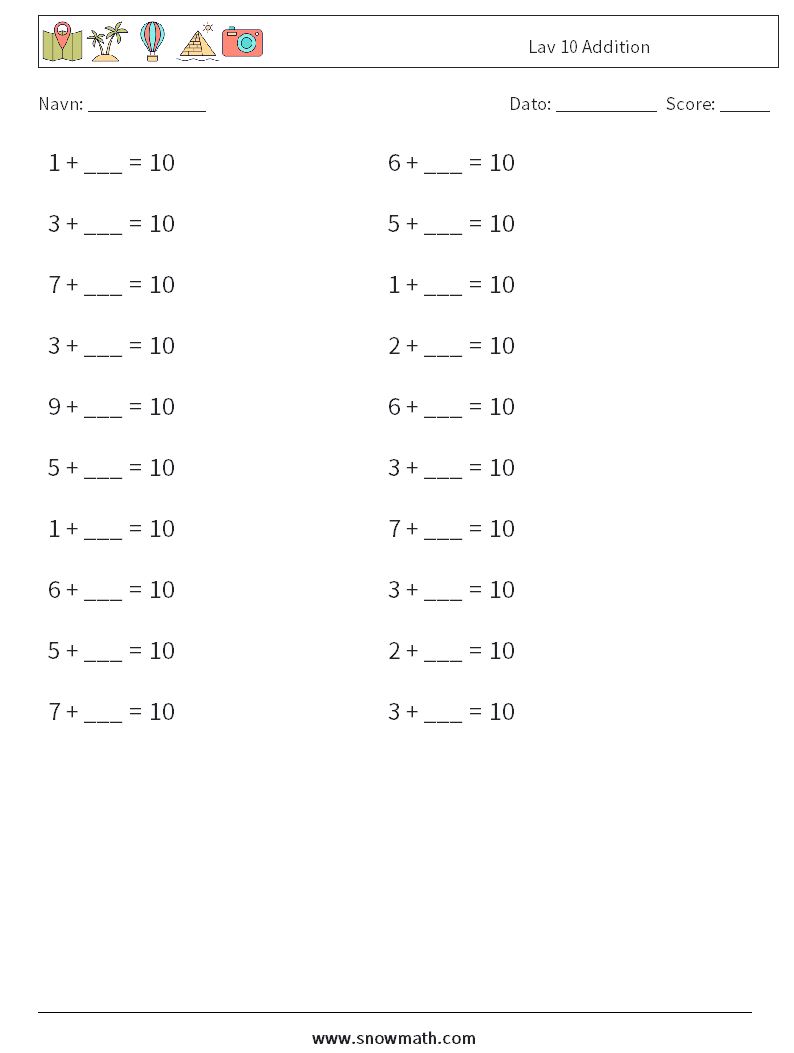 (20) Lav 10 Addition Matematiske regneark 6