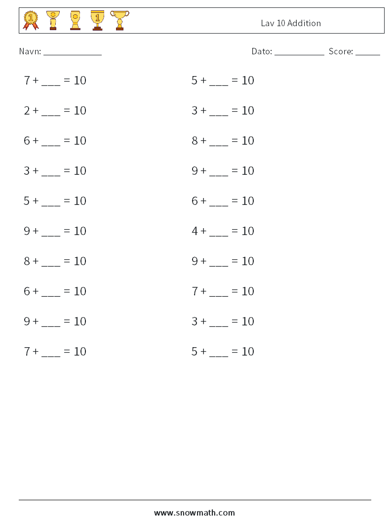(20) Lav 10 Addition Matematiske regneark 8