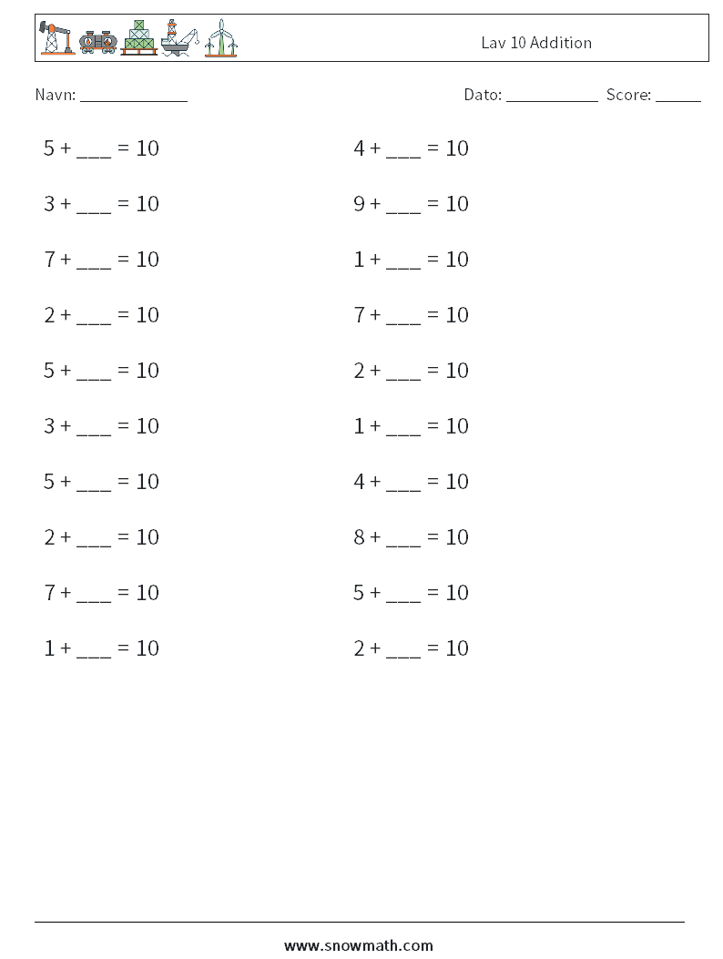 (20) Lav 10 Addition Matematiske regneark 9