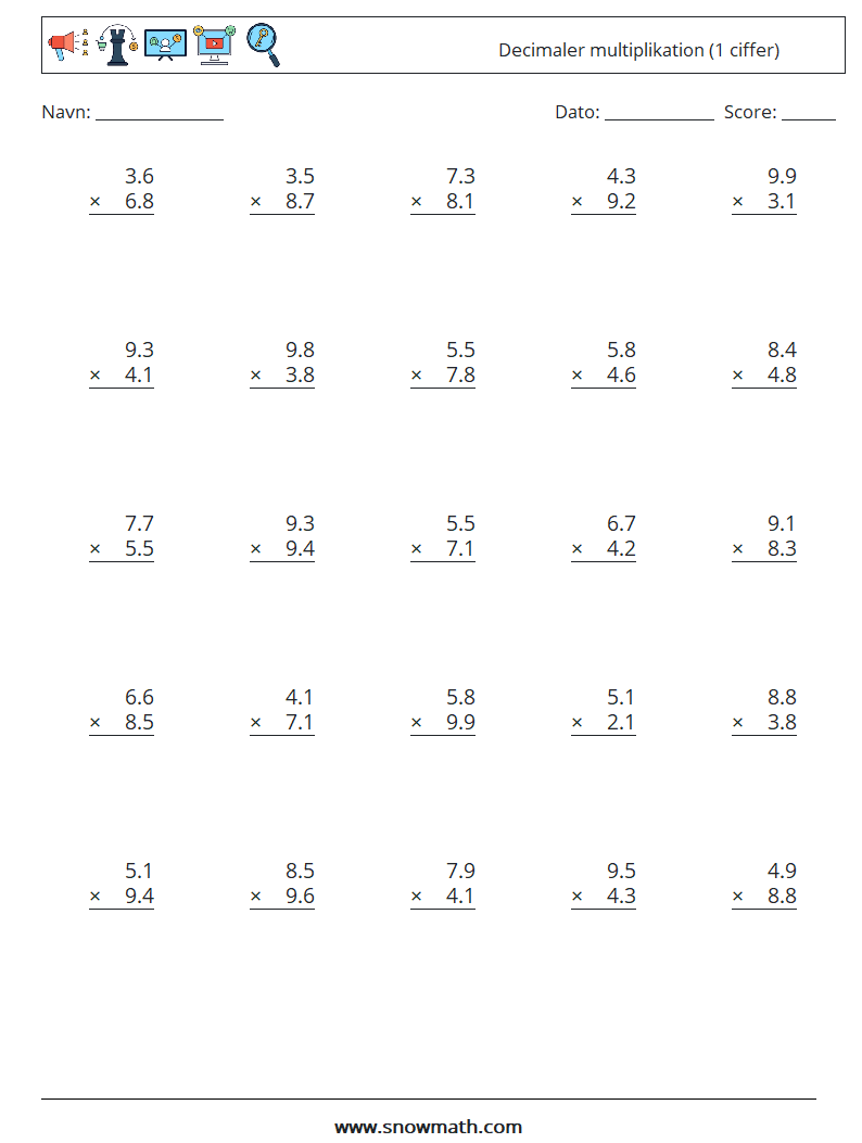 (25) Decimaler multiplikation (1 ciffer)