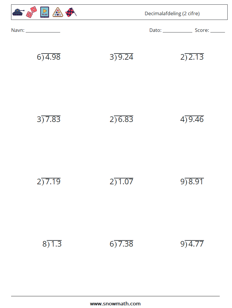 (12) Decimalafdeling (2 cifre) Matematiske regneark 11