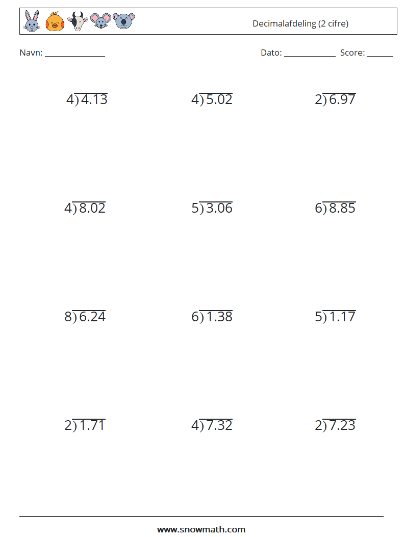 (12) Decimalafdeling (2 cifre) Matematiske regneark 17