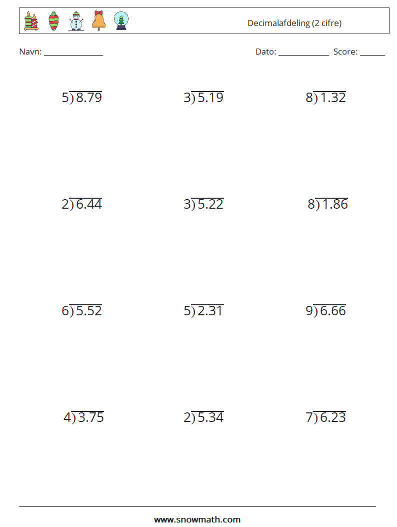 (12) Decimalafdeling (2 cifre) Matematiske regneark 2