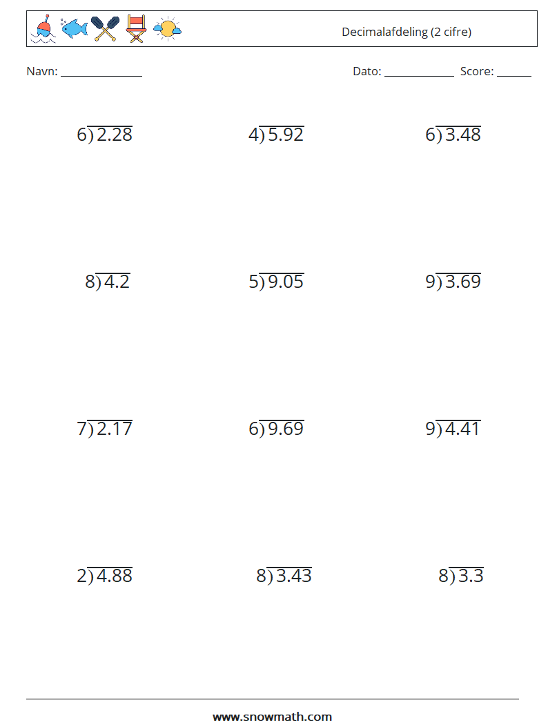 (12) Decimalafdeling (2 cifre) Matematiske regneark 4