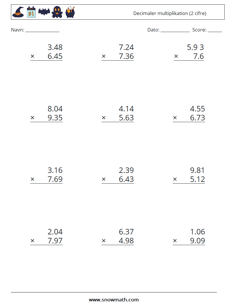 (12) Decimaler multiplikation (2 cifre)