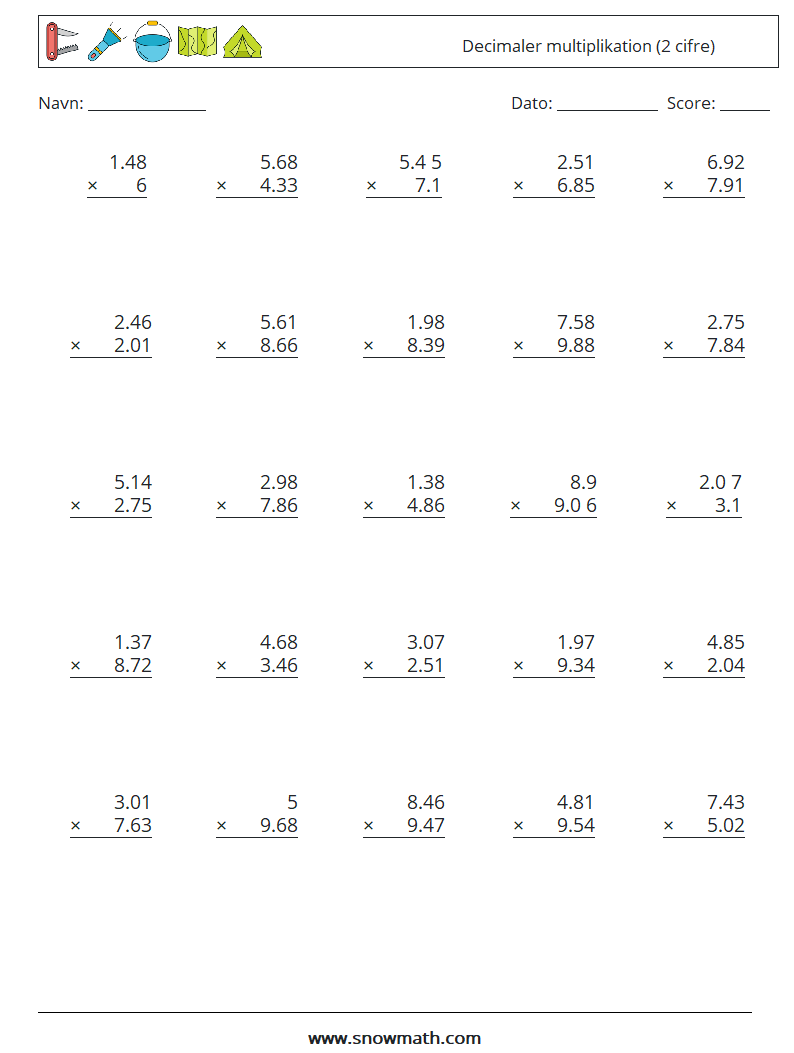 (25) Decimaler multiplikation (2 cifre)