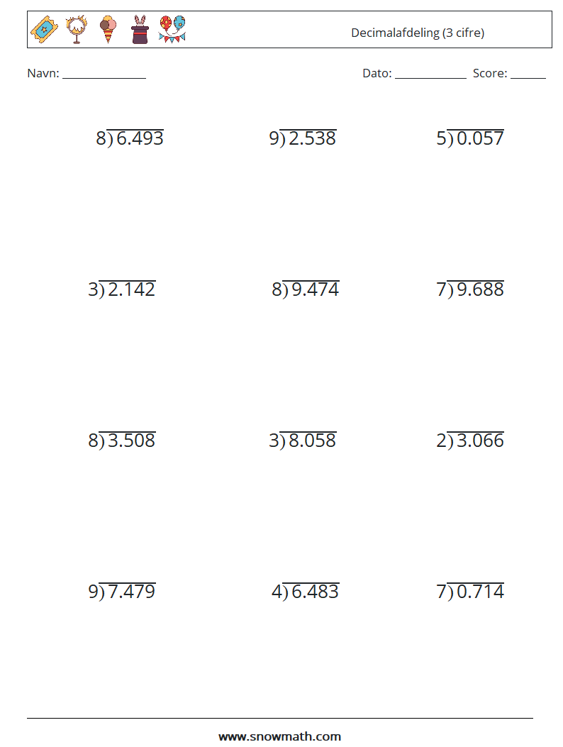 (12) Decimalafdeling (3 cifre) Matematiske regneark 18