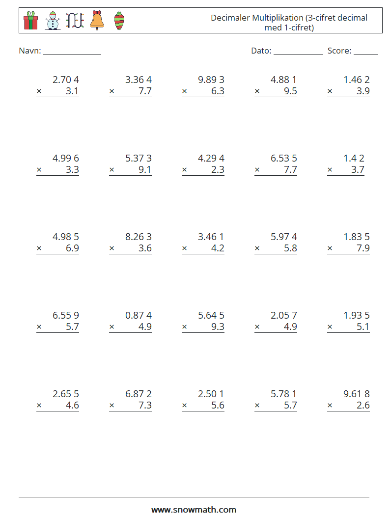 (25) Decimaler Multiplikation (3-cifret decimal med 1-cifret)