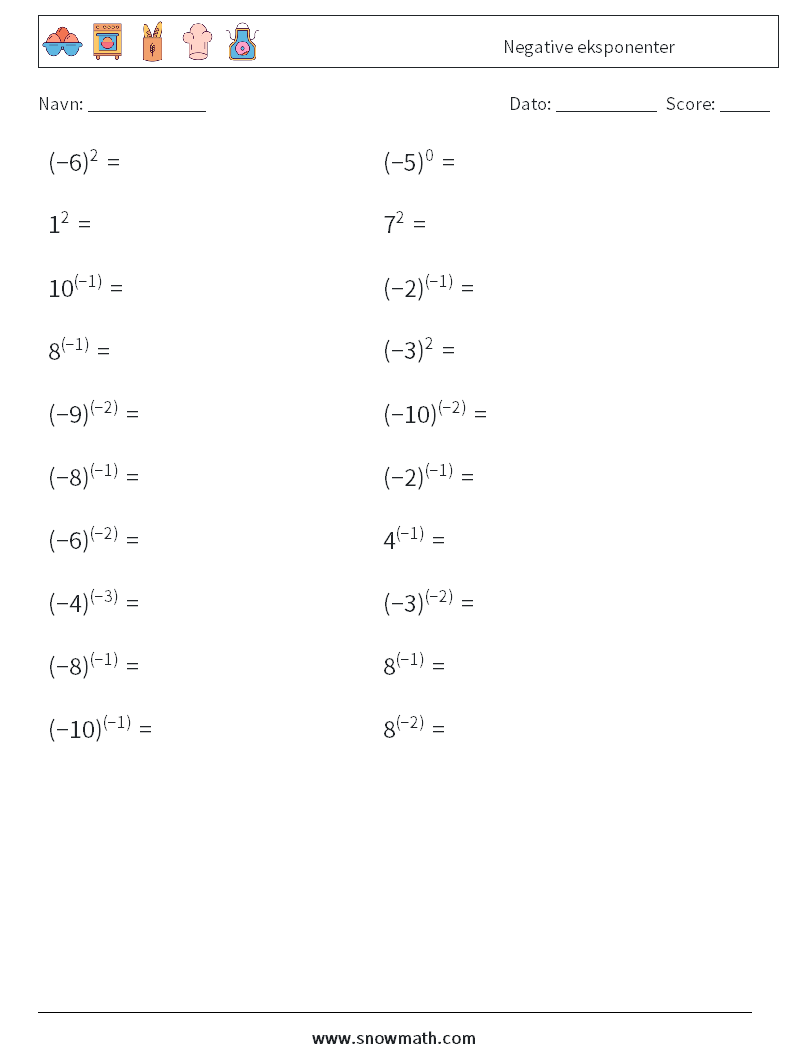  Negative eksponenter Matematiske regneark 5