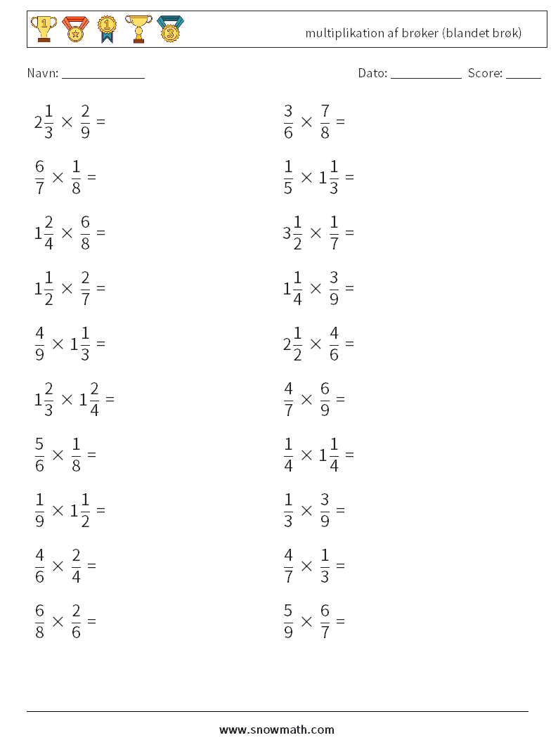 (20) multiplikation af brøker (blandet brøk)