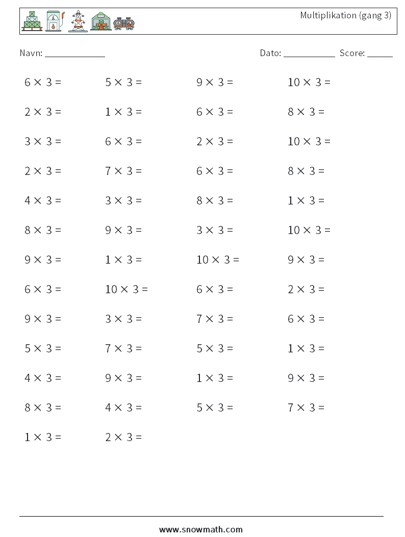 (50) Multiplikation (gang 3) Matematiske regneark 2