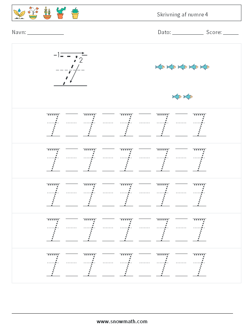 Skrivning af numre 4 Matematiske regneark 21