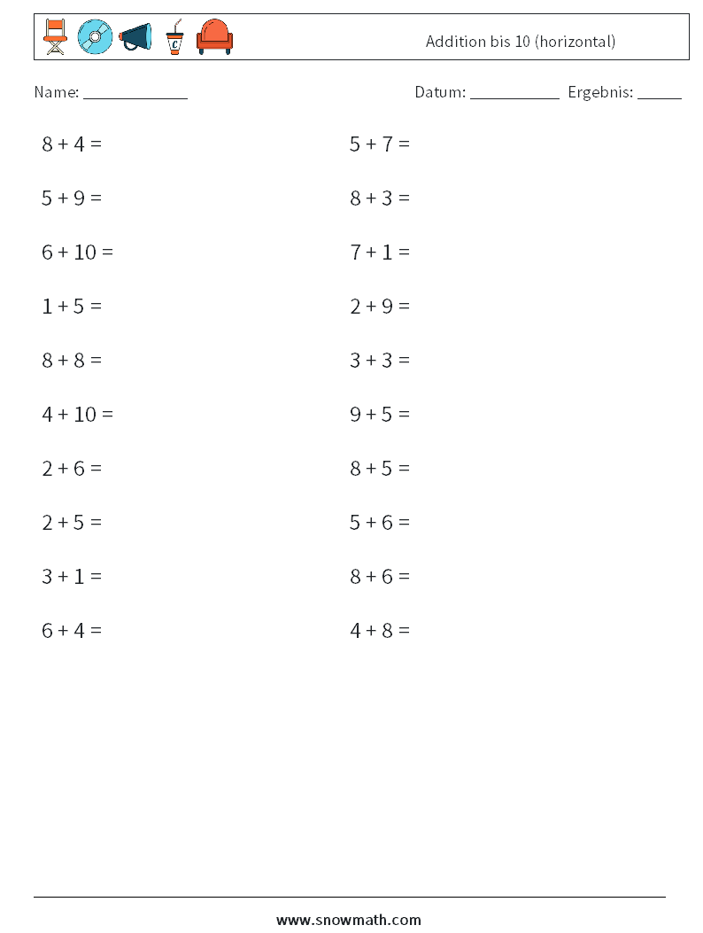 (20) Addition bis 10 (horizontal)