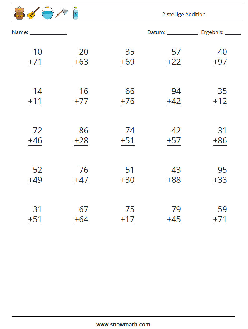 (25) 2-stellige Addition Mathe-Arbeitsblätter 15