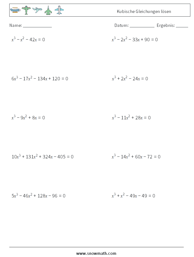 Kubische Gleichungen lösen Mathe-Arbeitsblätter 2