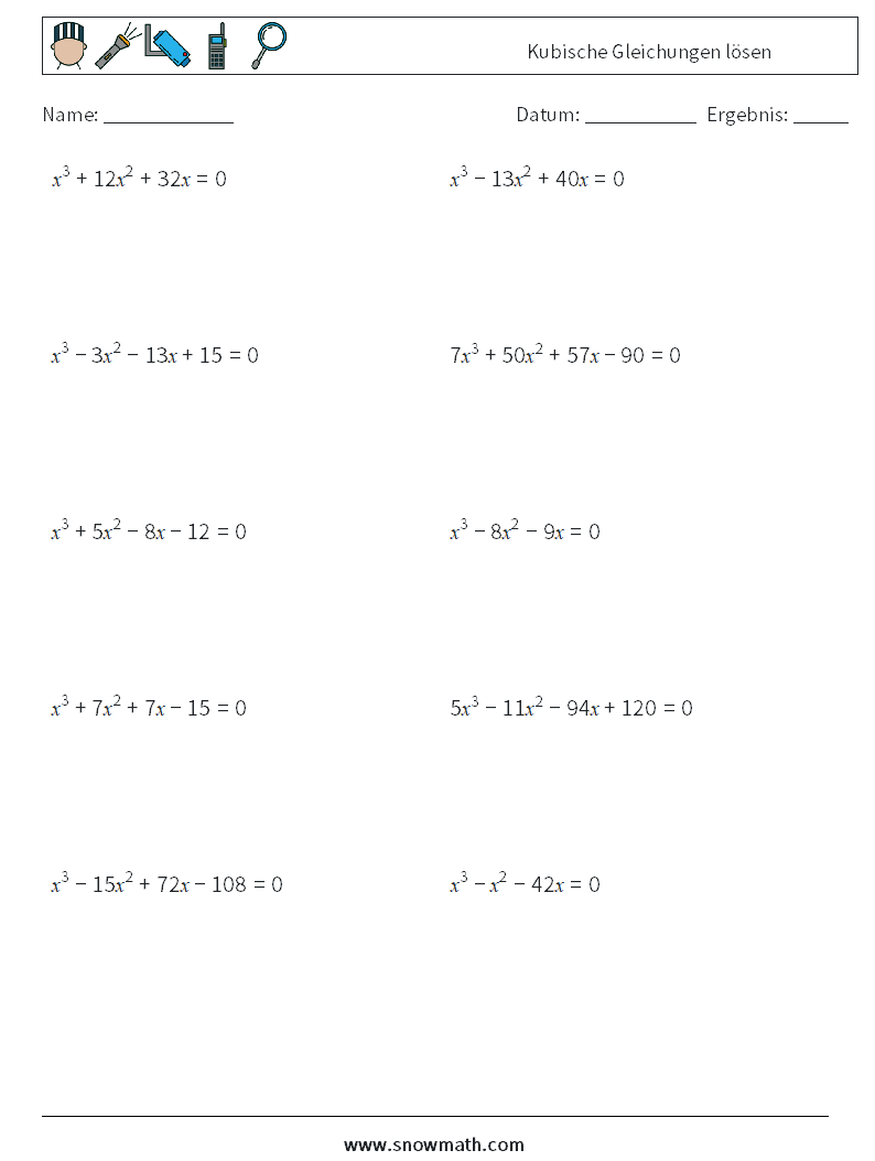 Kubische Gleichungen lösen Mathe-Arbeitsblätter 6