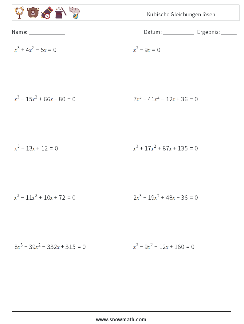 Kubische Gleichungen lösen Mathe-Arbeitsblätter 8