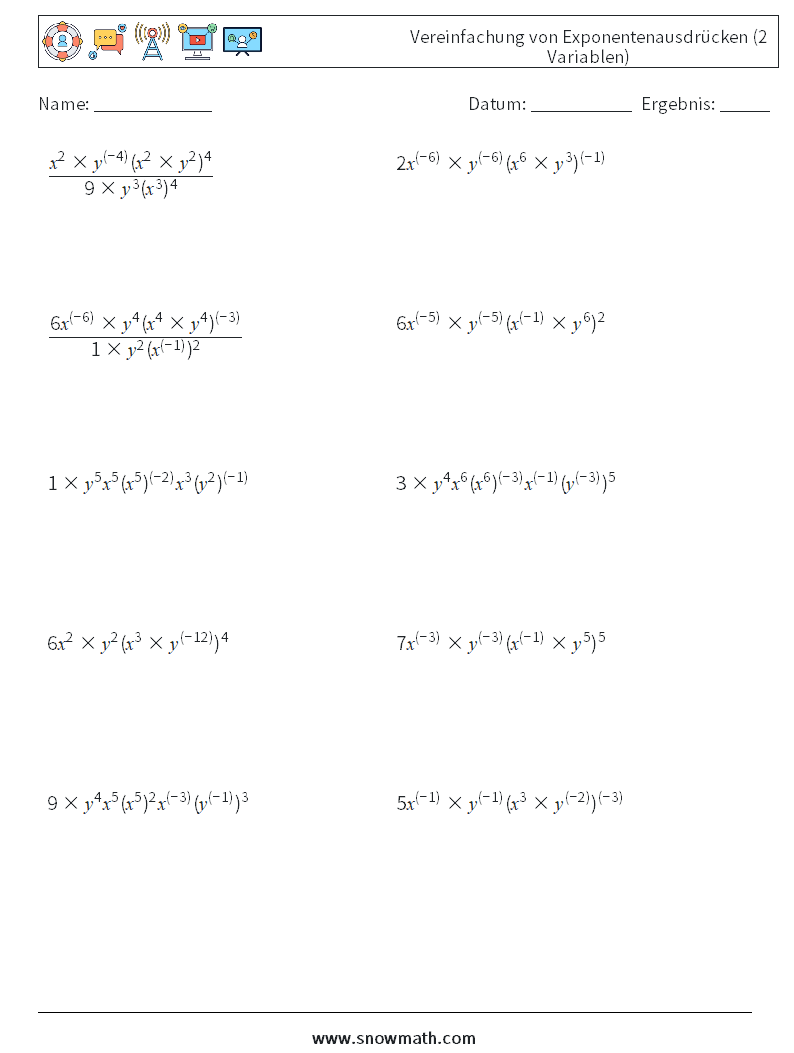  Vereinfachung von Exponentenausdrücken (2 Variablen)