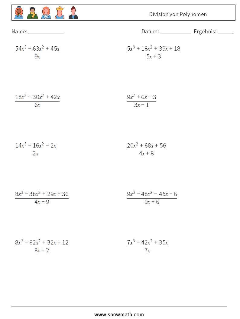 Division von Polynomen Mathe-Arbeitsblätter 2