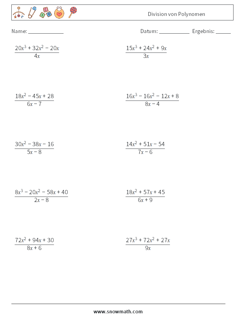 Division von Polynomen Mathe-Arbeitsblätter 4