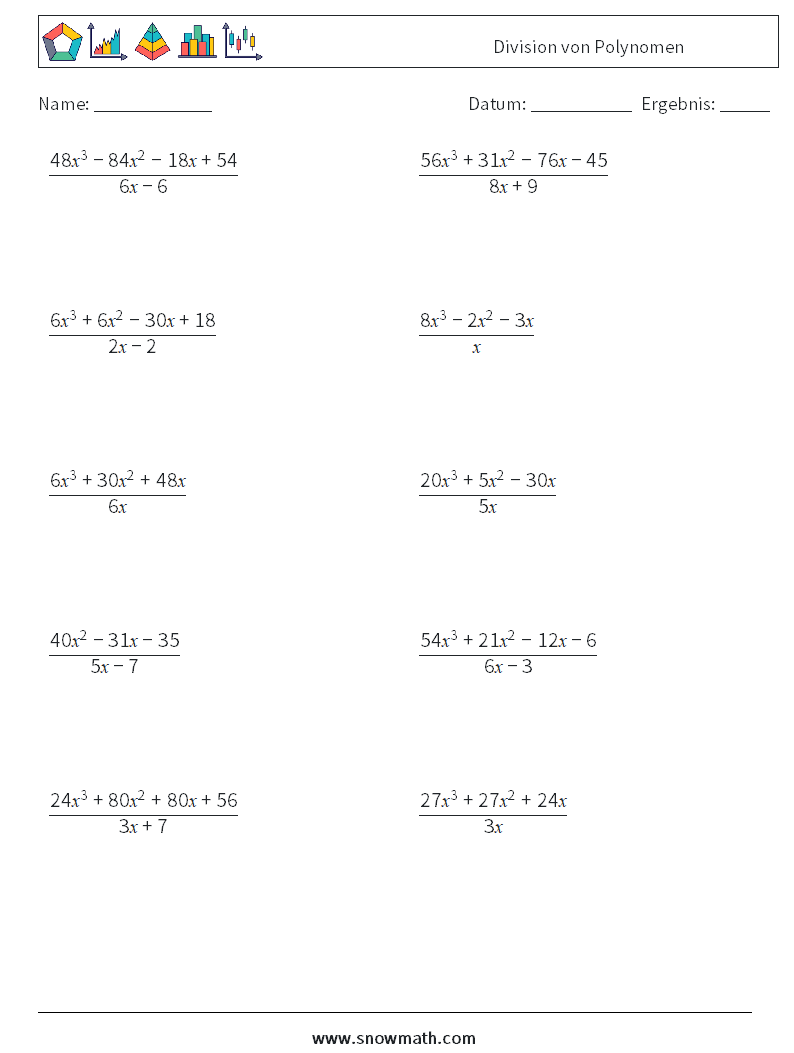 Division von Polynomen Mathe-Arbeitsblätter 8