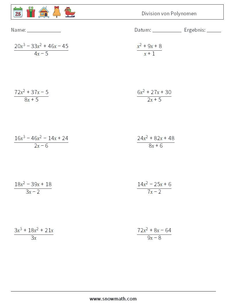 Division von Polynomen Mathe-Arbeitsblätter 9