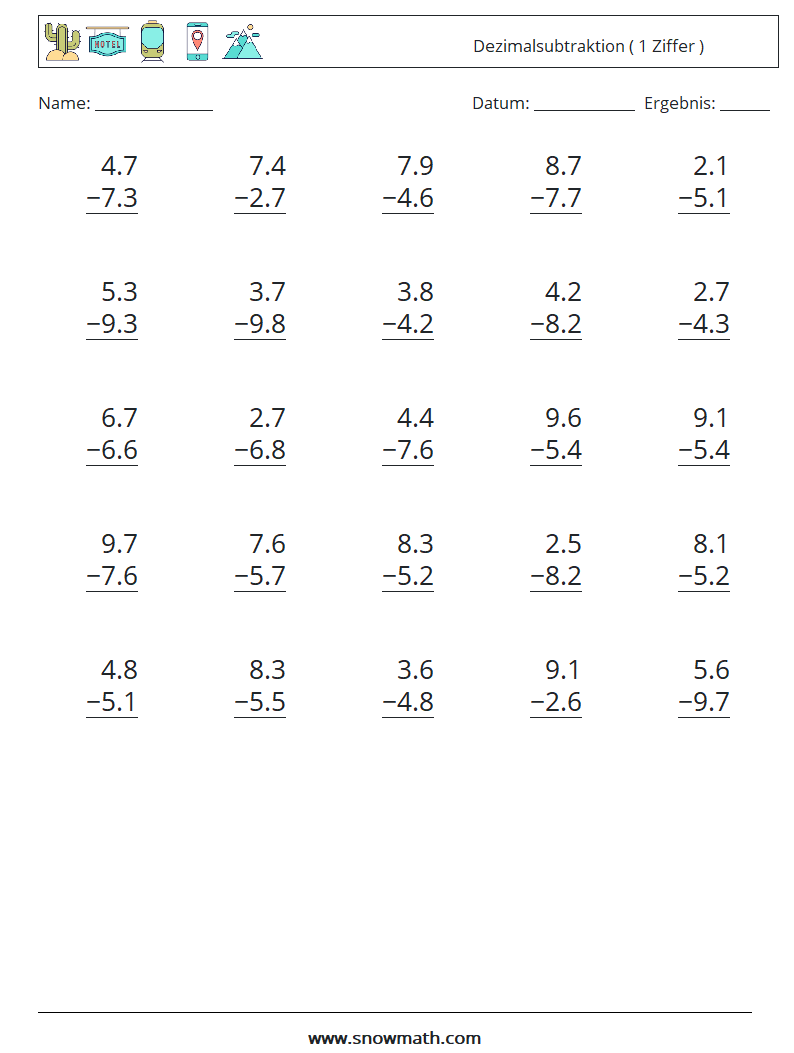 (25) Dezimalsubtraktion ( 1 Ziffer )