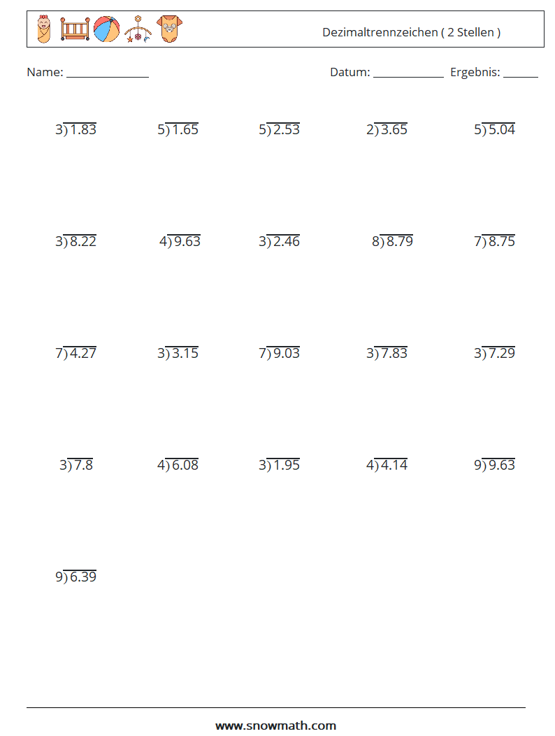 (25) Dezimaltrennzeichen ( 2 Stellen ) Mathe-Arbeitsblätter 7