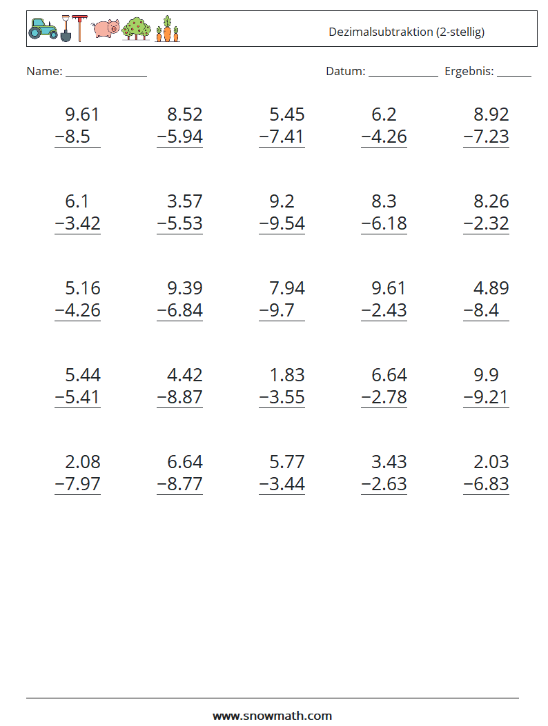 (25) Dezimalsubtraktion (2-stellig)