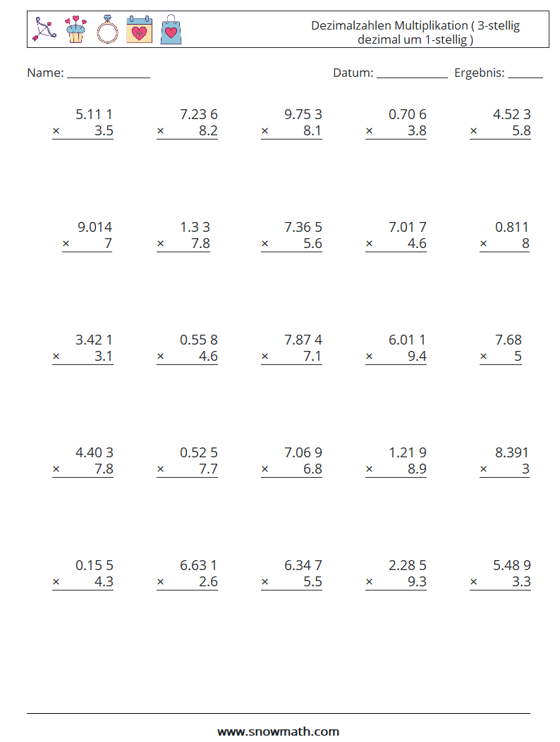 (25) Dezimalzahlen Multiplikation ( 3-stellig dezimal um 1-stellig )