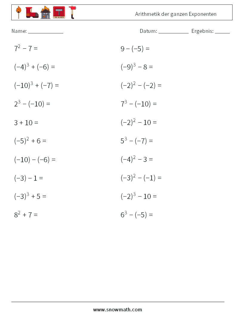 Arithmetik der ganzen Exponenten Mathe-Arbeitsblätter 5