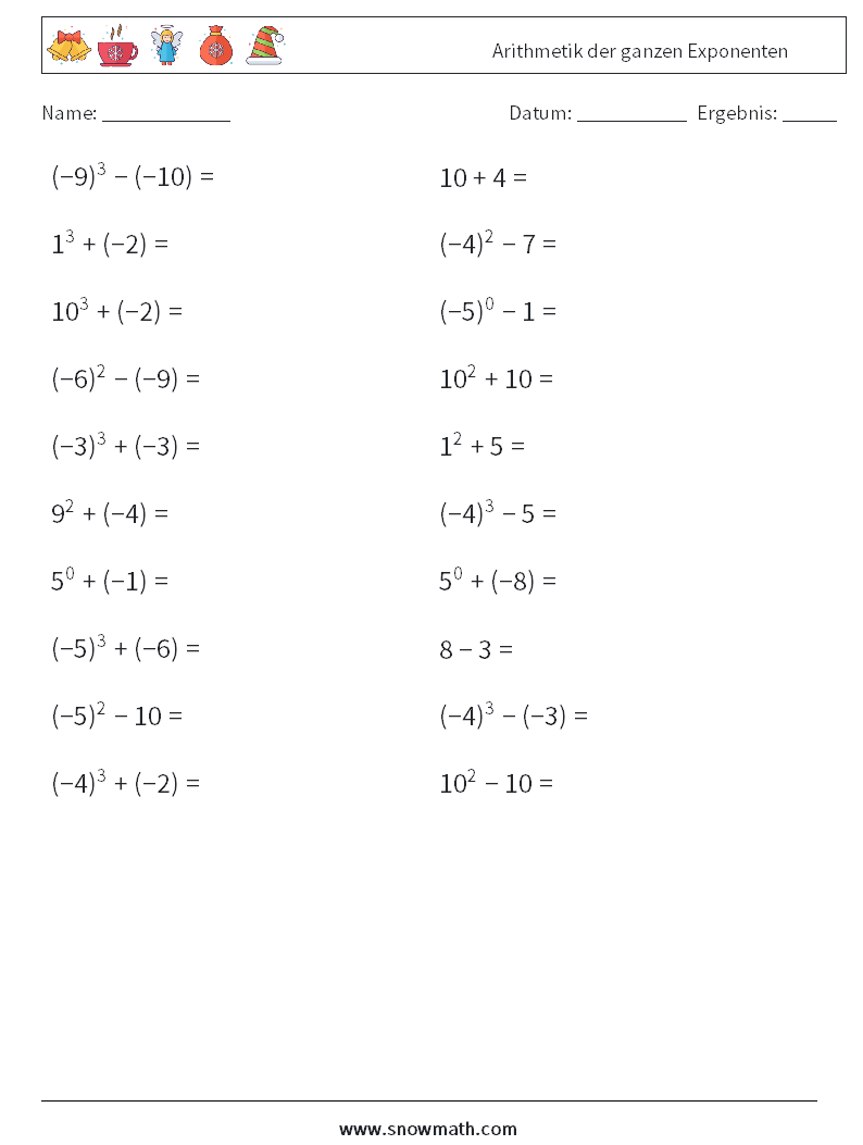 Arithmetik der ganzen Exponenten Mathe-Arbeitsblätter 8
