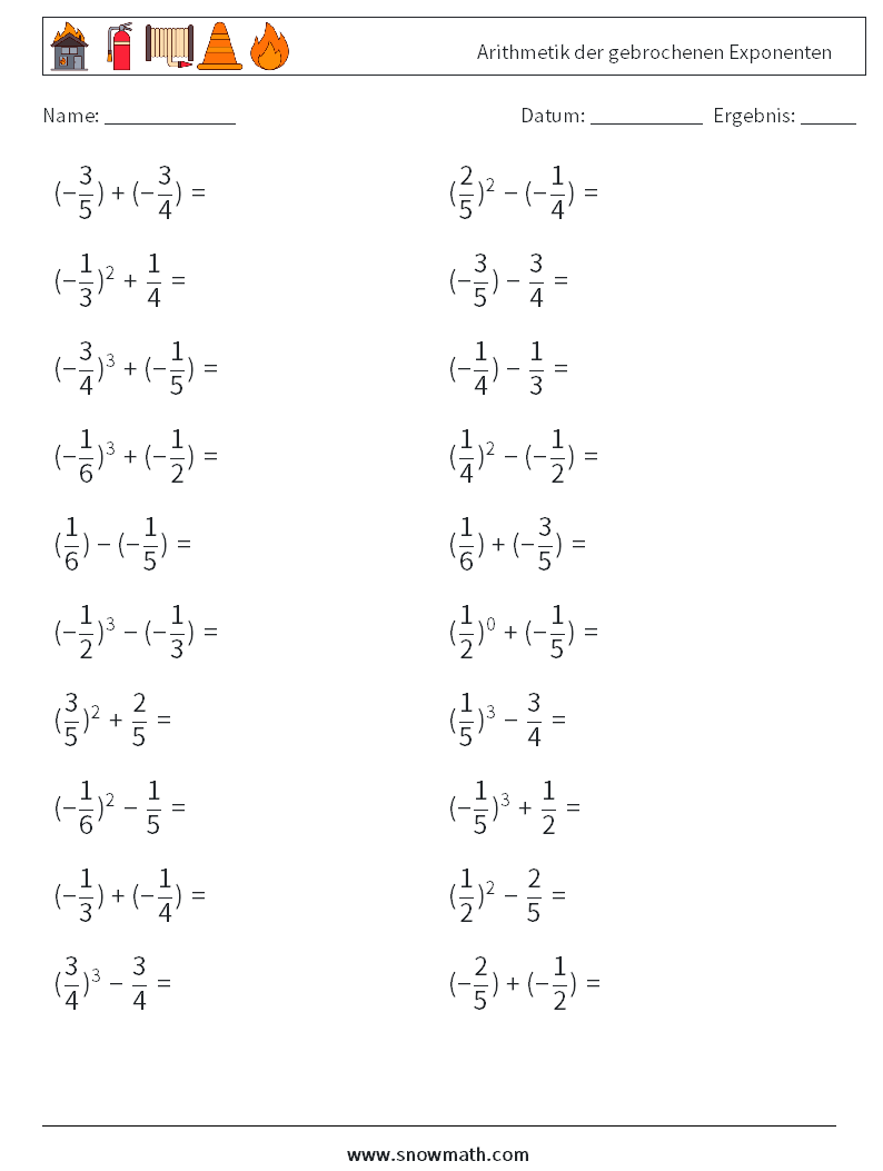 Arithmetik der gebrochenen Exponenten Mathe-Arbeitsblätter 6