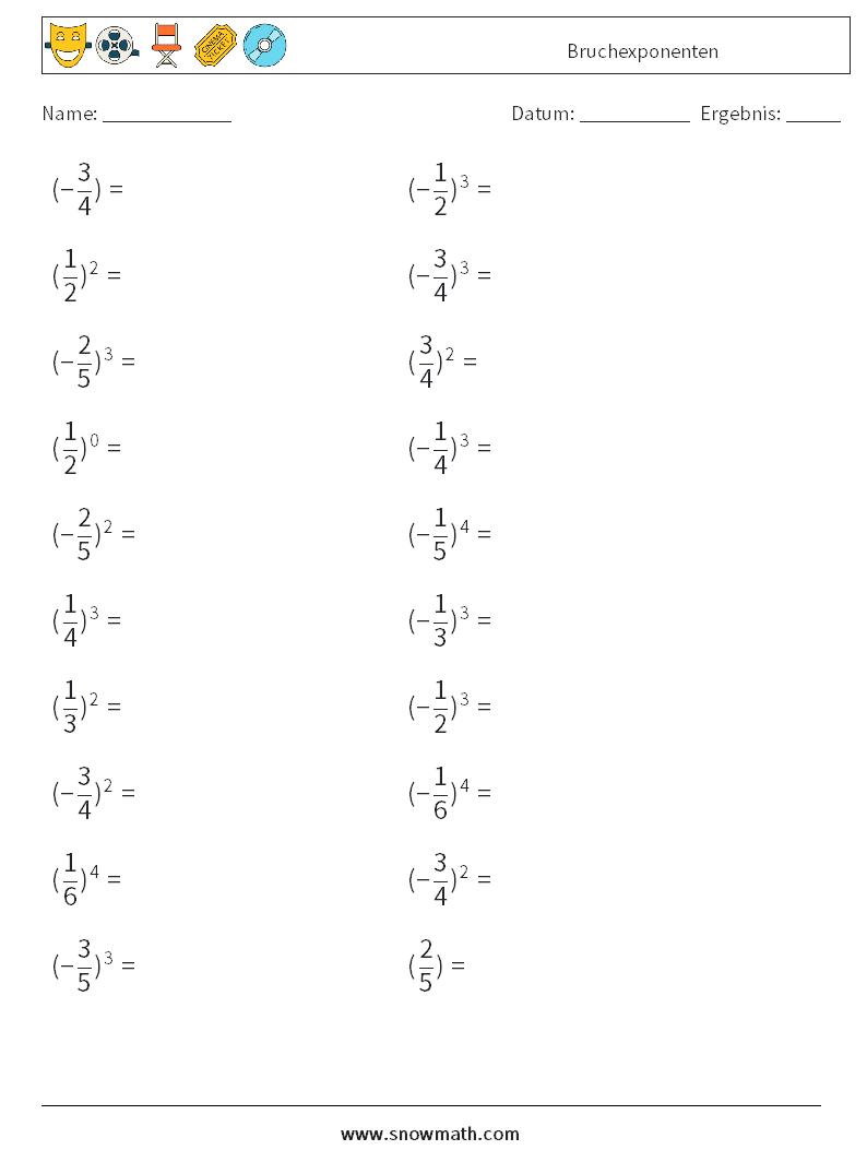 Bruchexponenten Mathe-Arbeitsblätter 6