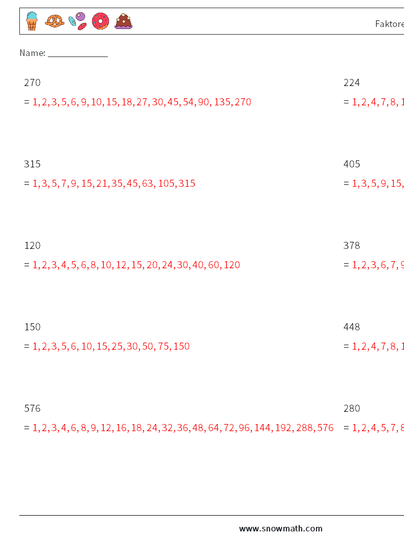 Faktoren der 3-stelligen Zahl Mathe-Arbeitsblätter 9 Frage, Antwort