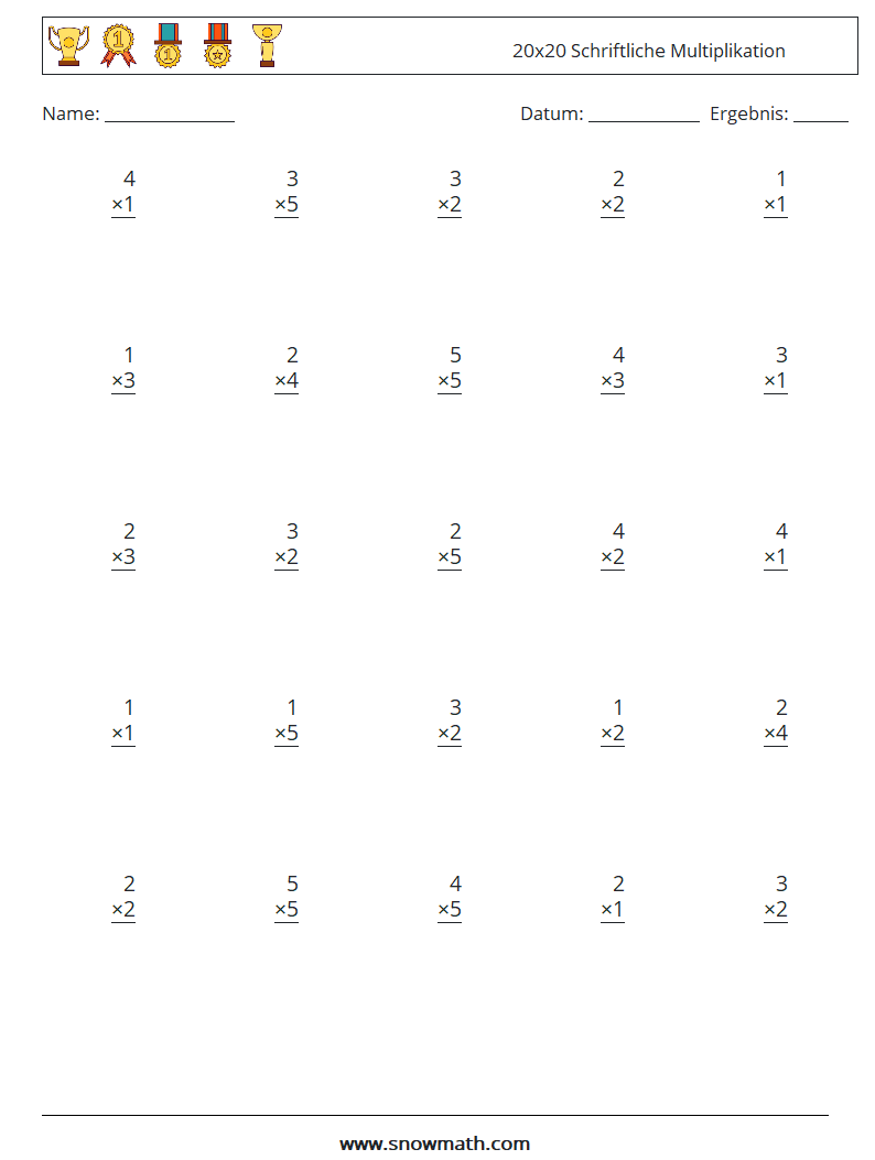 (25) 20x20 Schriftliche Multiplikation Mathe-Arbeitsblätter 15