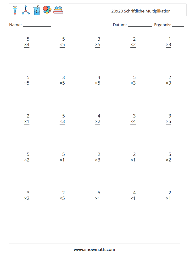 (25) 20x20 Schriftliche Multiplikation Mathe-Arbeitsblätter 18