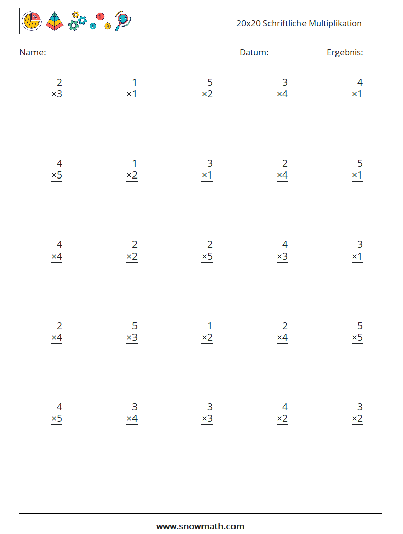 (25) 20x20 Schriftliche Multiplikation Mathe-Arbeitsblätter 6