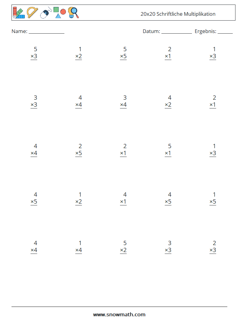 (25) 20x20 Schriftliche Multiplikation Mathe-Arbeitsblätter 9