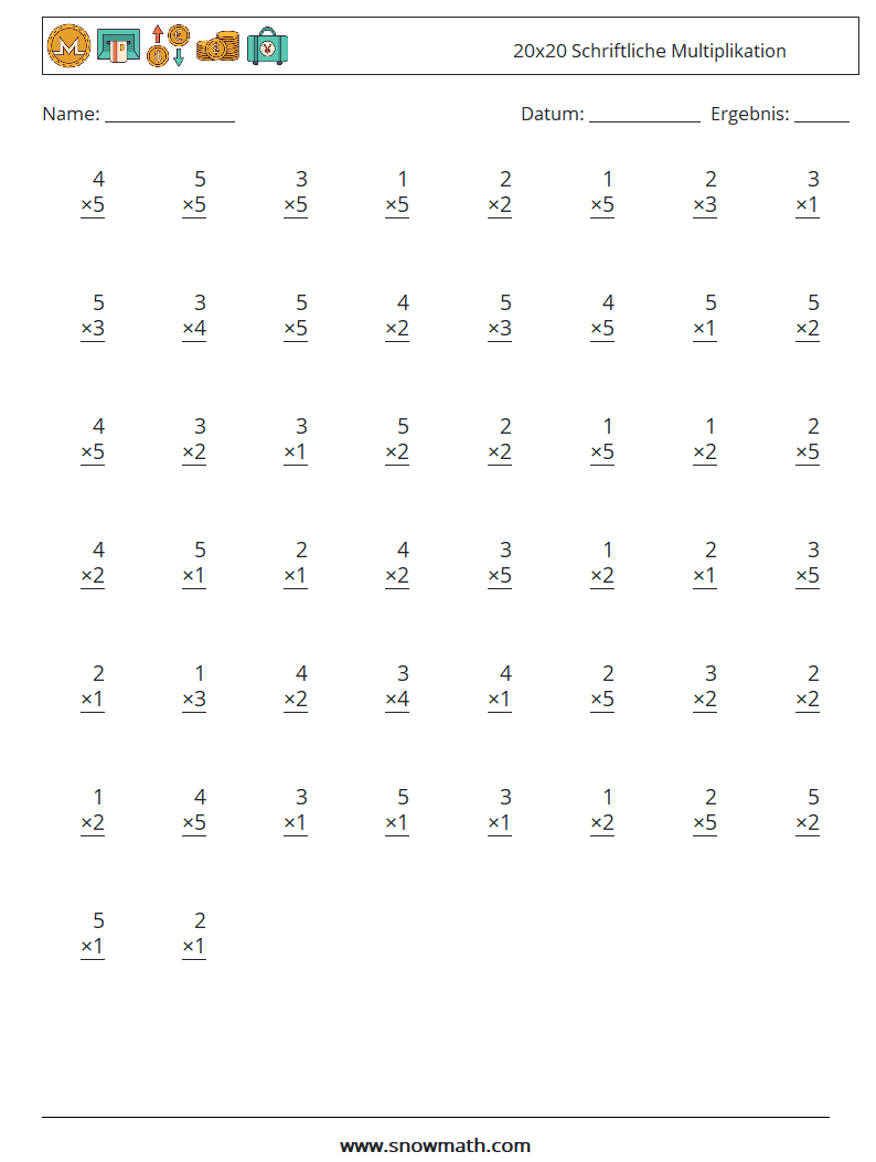 (50) 20x20 Schriftliche Multiplikation