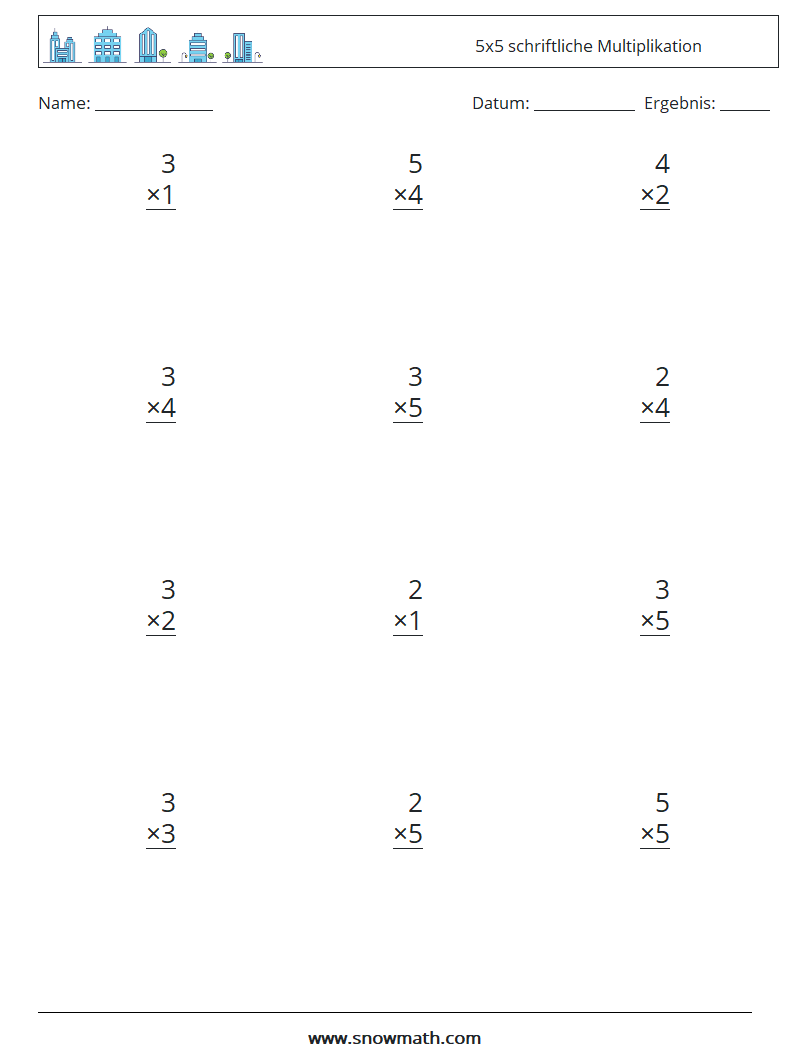 (12) 5x5 schriftliche Multiplikation Mathe-Arbeitsblätter 6