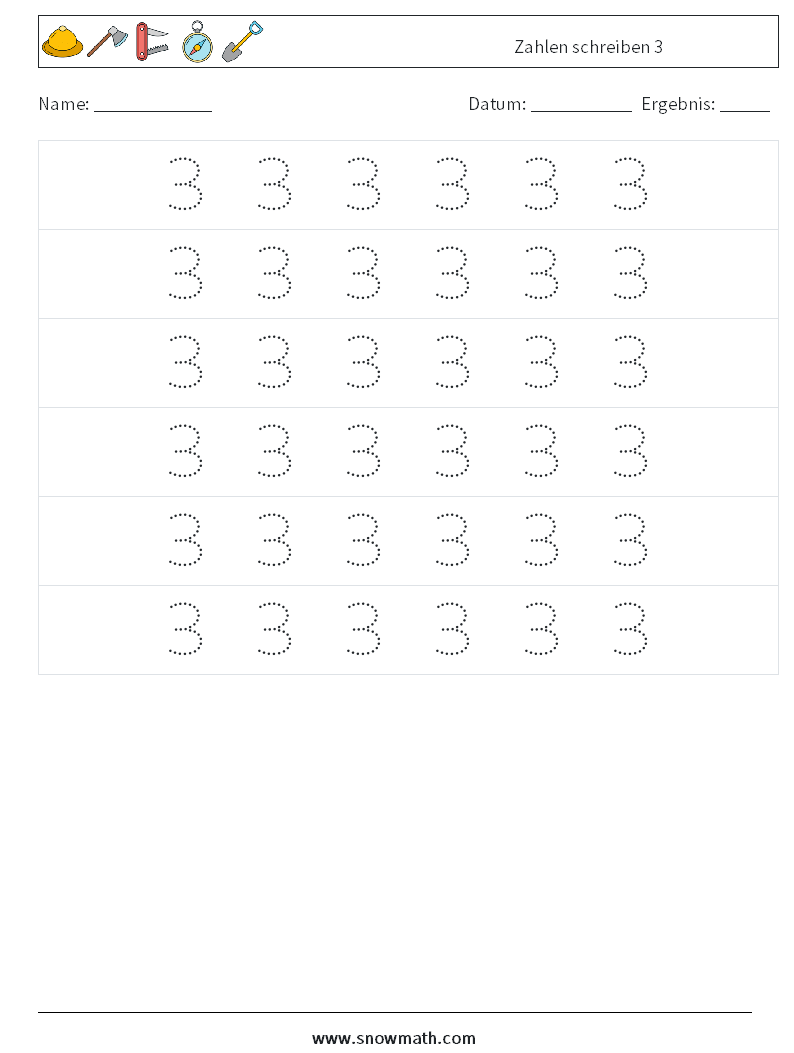 Zahlen schreiben 3 Mathe-Arbeitsblätter 6