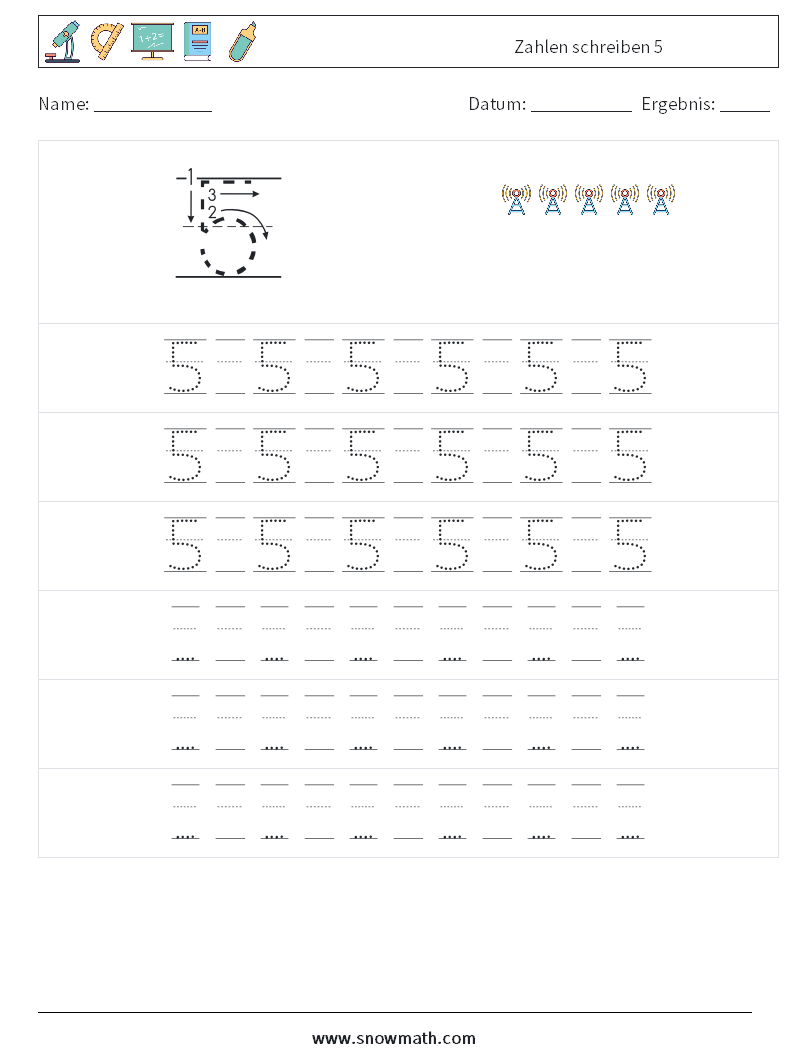 Zahlen schreiben 5 Mathe-Arbeitsblätter 19