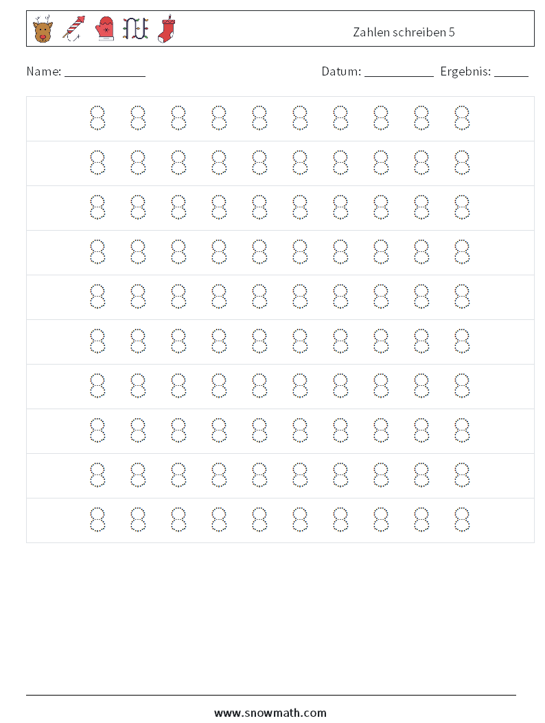 Zahlen schreiben 5 Mathe-Arbeitsblätter 2