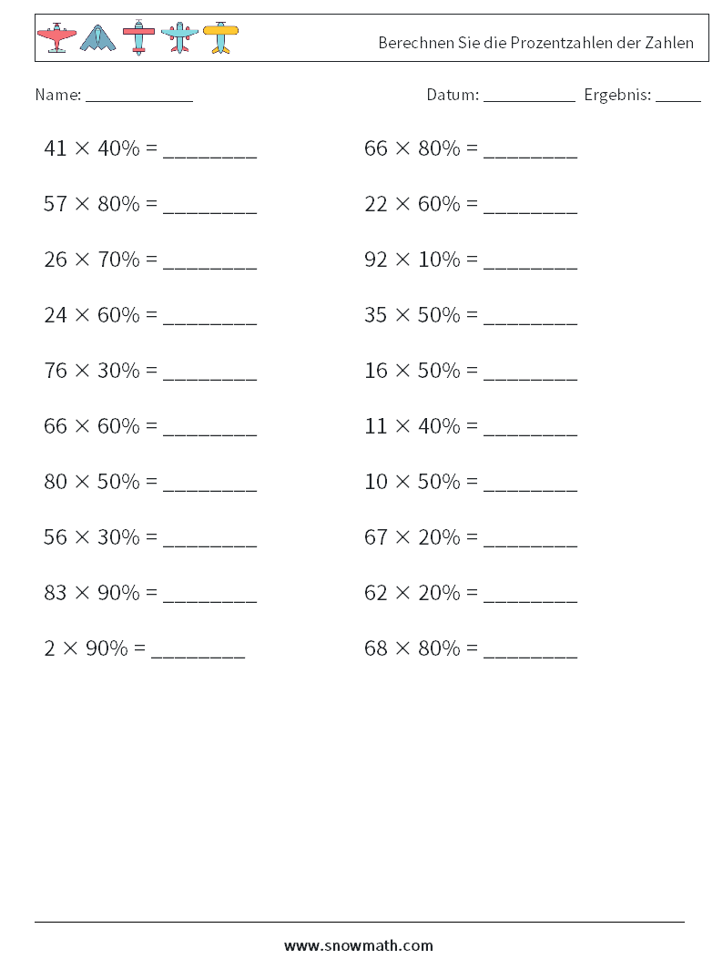 Berechnen Sie die Prozentzahlen der Zahlen Mathe-Arbeitsblätter 4