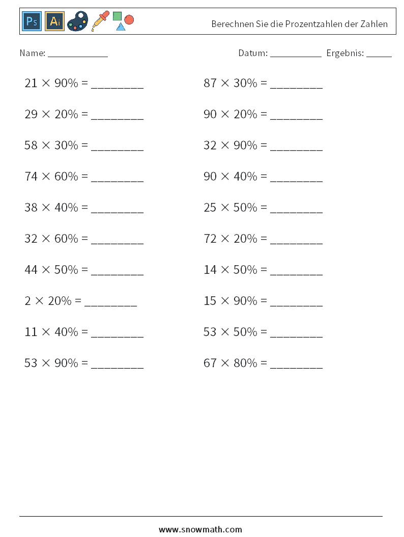 Berechnen Sie die Prozentzahlen der Zahlen Mathe-Arbeitsblätter 6
