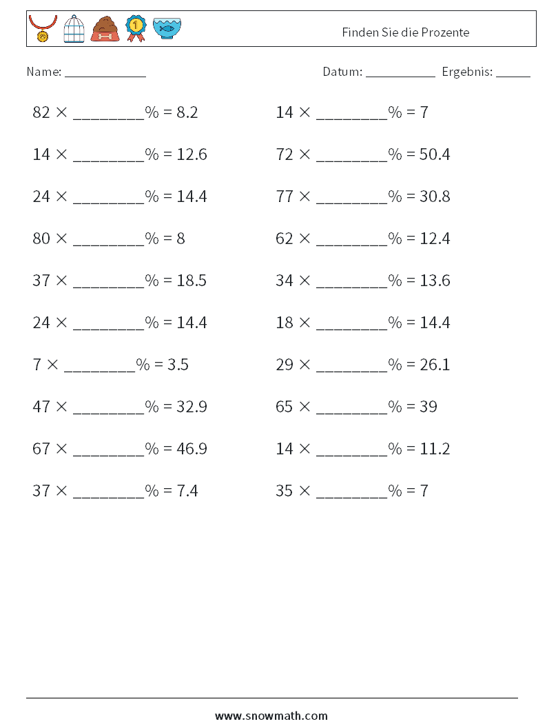 Finden Sie die Prozente Mathe-Arbeitsblätter 2