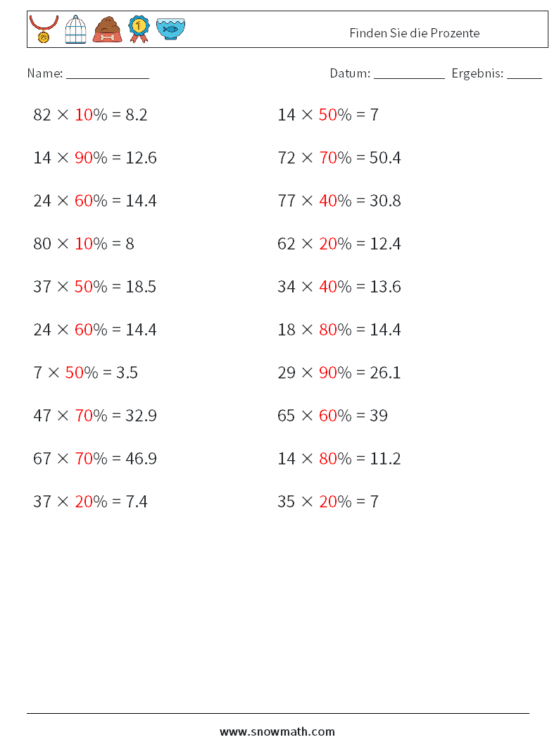 Finden Sie die Prozente Mathe-Arbeitsblätter 2 Frage, Antwort