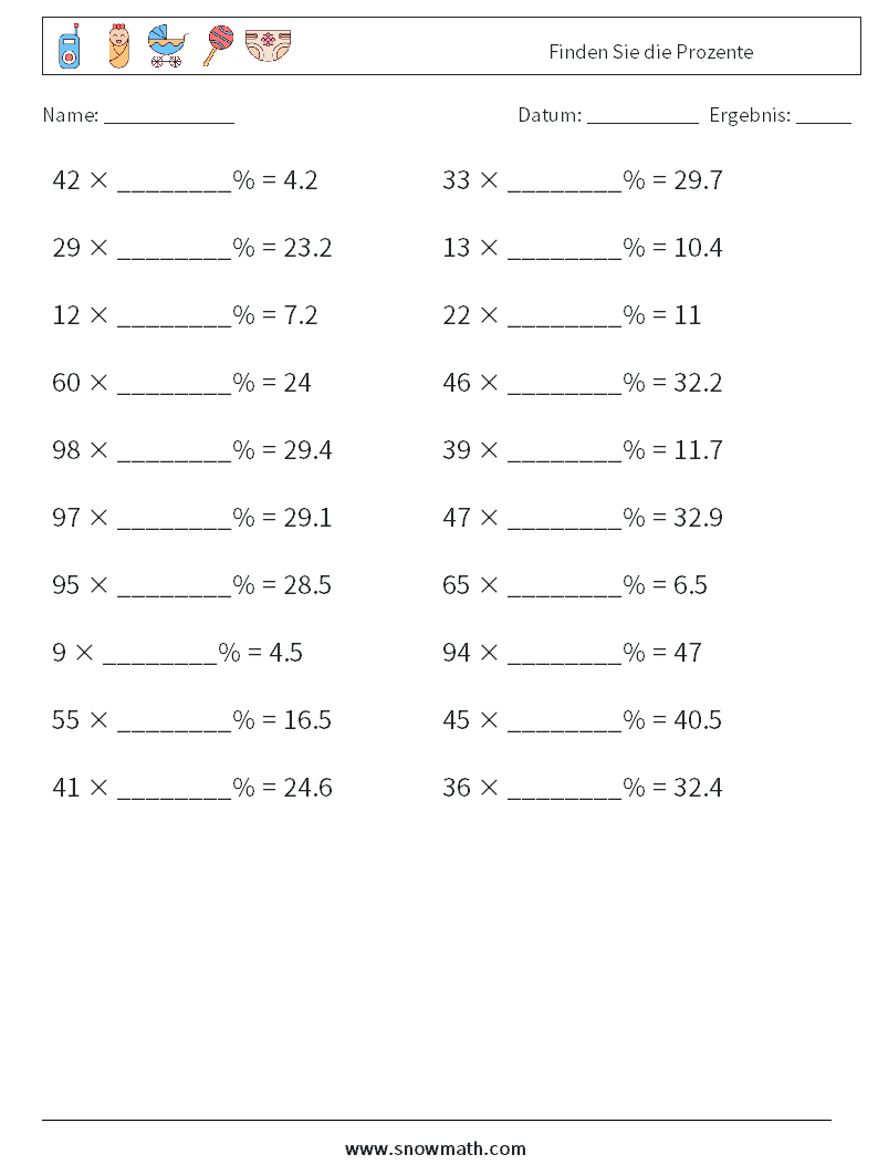 Finden Sie die Prozente Mathe-Arbeitsblätter 3